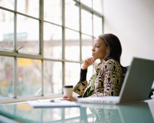 black successful woman thinking