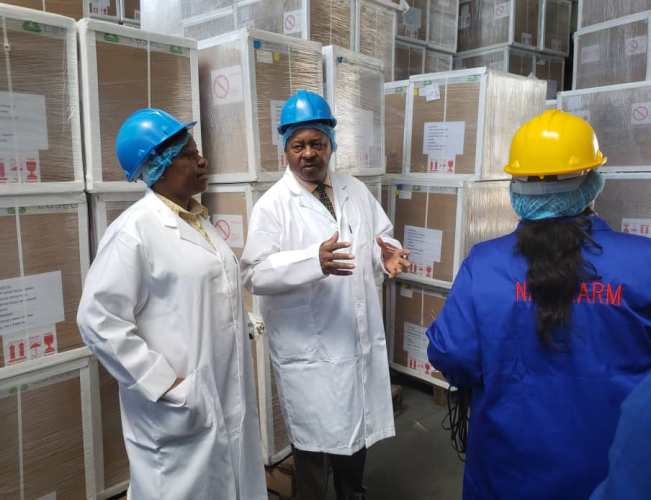 Health Minister O Moyo at NatPharm warehouse