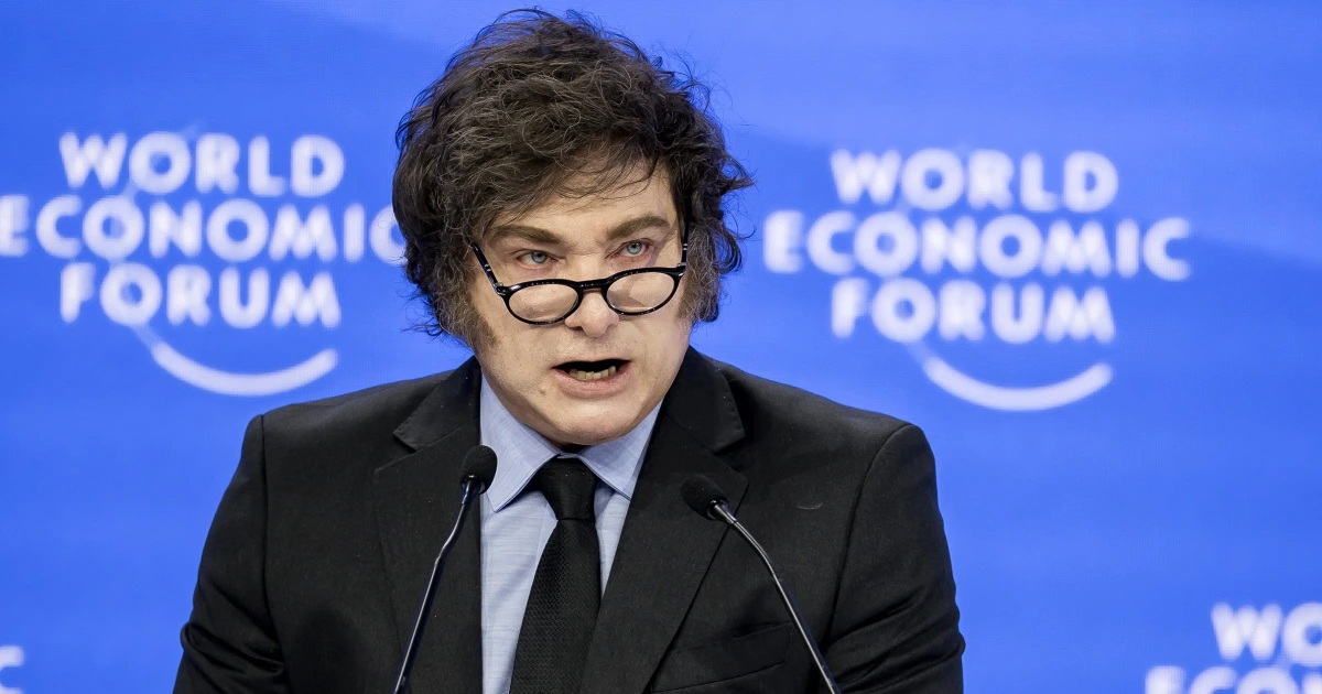 Argentina President Javier Milei speaking during a public address following announcement of withdrawal from the World Health Organization.