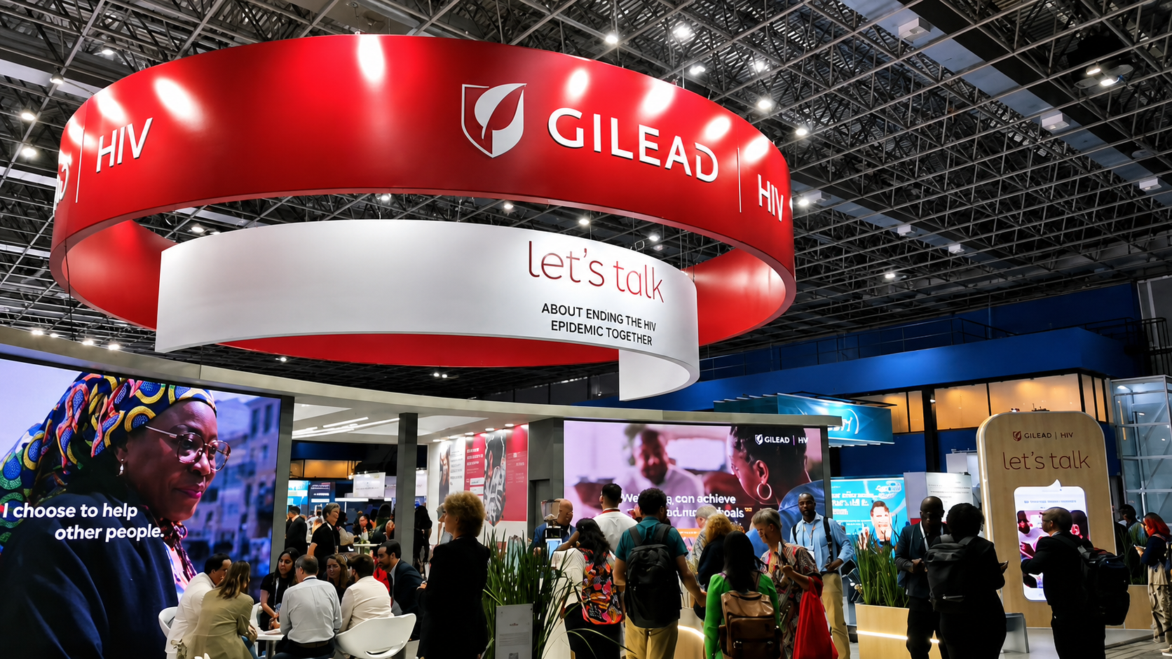 The Gilead Sciences exhibition stand at the 26th International AIDS Conference (AIDS 2026) in Rio de Janeiro, showcasing HIV prevention innovations including long-acting PrEP.
