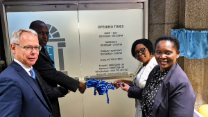 Minister Sleiman Timios Kwidini cuts the ribbon to officially open the PSZ clinic at Eastgate Mall in Harare