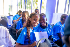 Girls participants holding certificates at Cimas Healthathon 3.0